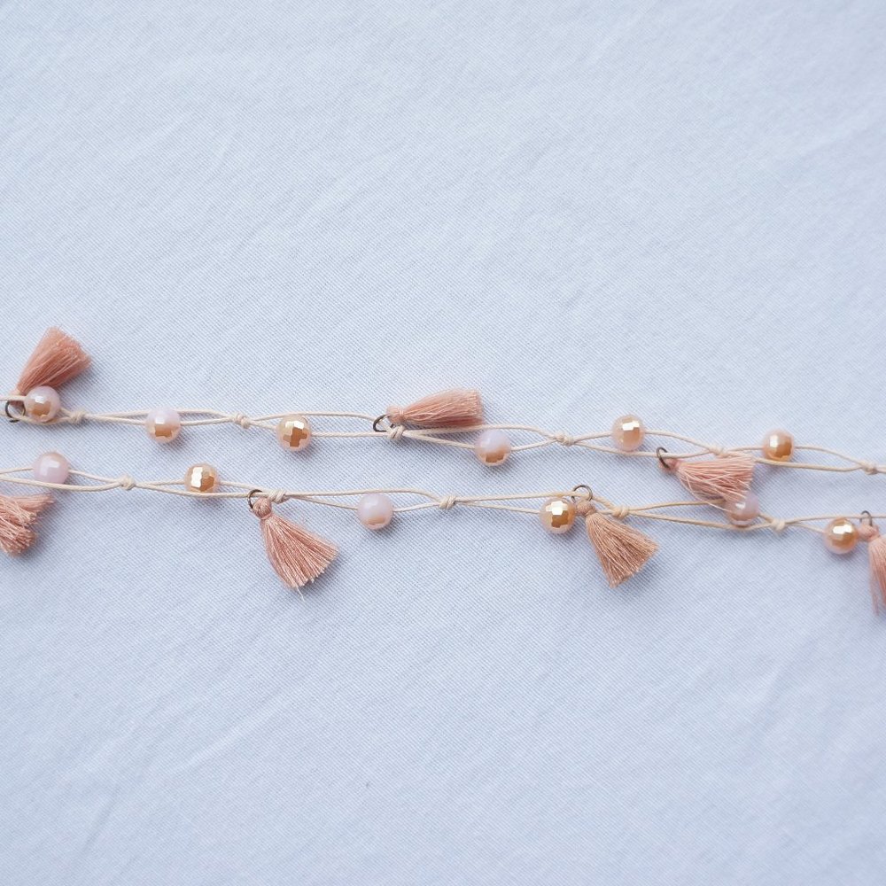 Pink Beaded Tassel Necklace